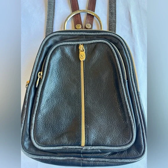 Valentina Made In Italy Black Leather Convertible Sling Bag Backpack - Picture 2 of 16